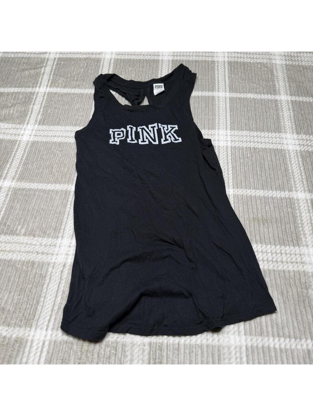Victoria's Secret PINK black tank top with white 'PINK' text